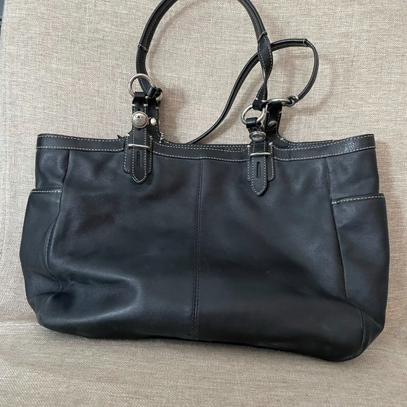 Coach Smooth Black Leather Tote/Shoulder Bag - Picture 3 of 5